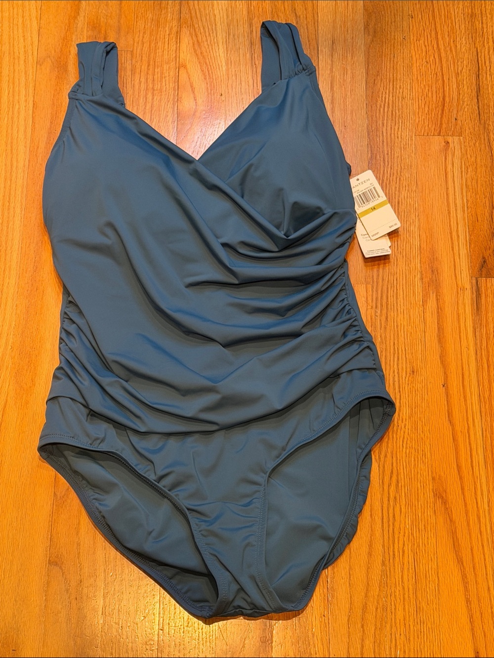 JANTZEN Blue One-Piece Ruched Front Swimsuit Bathing Suit Womens 14